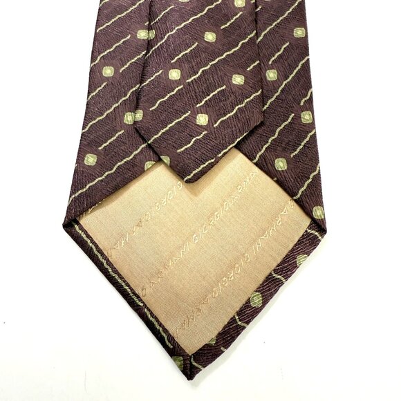 Vintage Giorgio Armani Cravatte All Silk Mens Tie Maroon Taupe Geometric Print - Picture 7 of 9